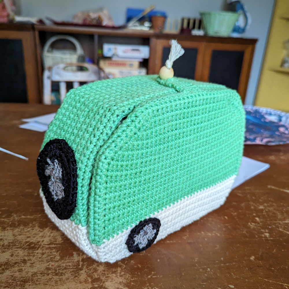Crocheted Green and White Camper Decor